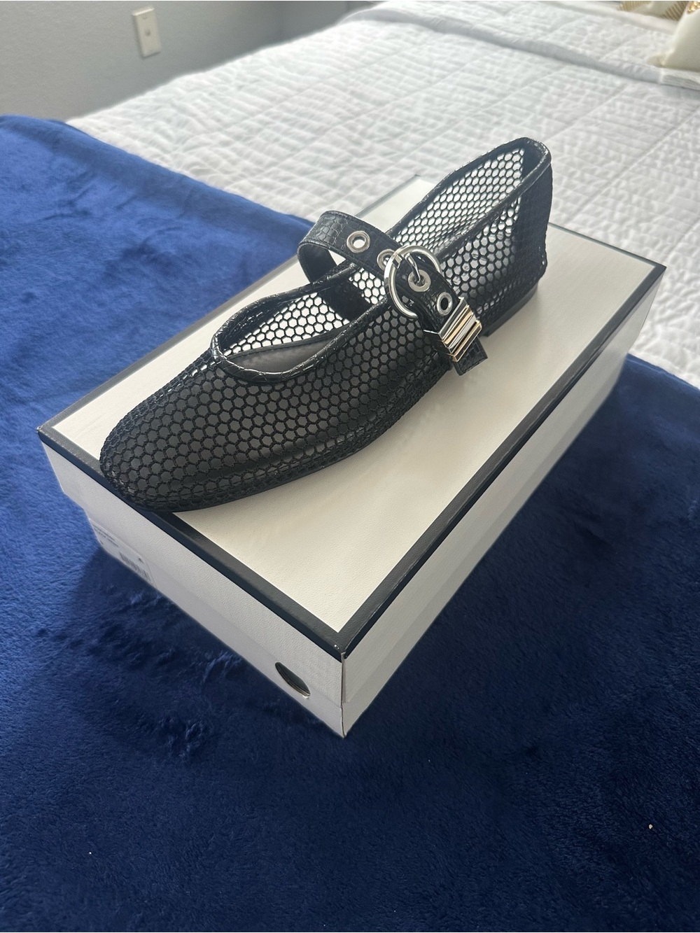 Steve Madden Black Mesh Mary Jane Loafers with Silver Buckle